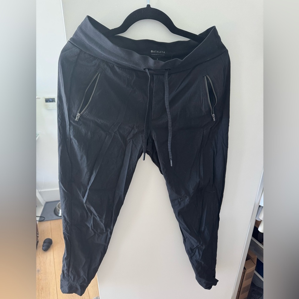 Athleta Black Track Pants with Elastic Waistband and Tapered Legs